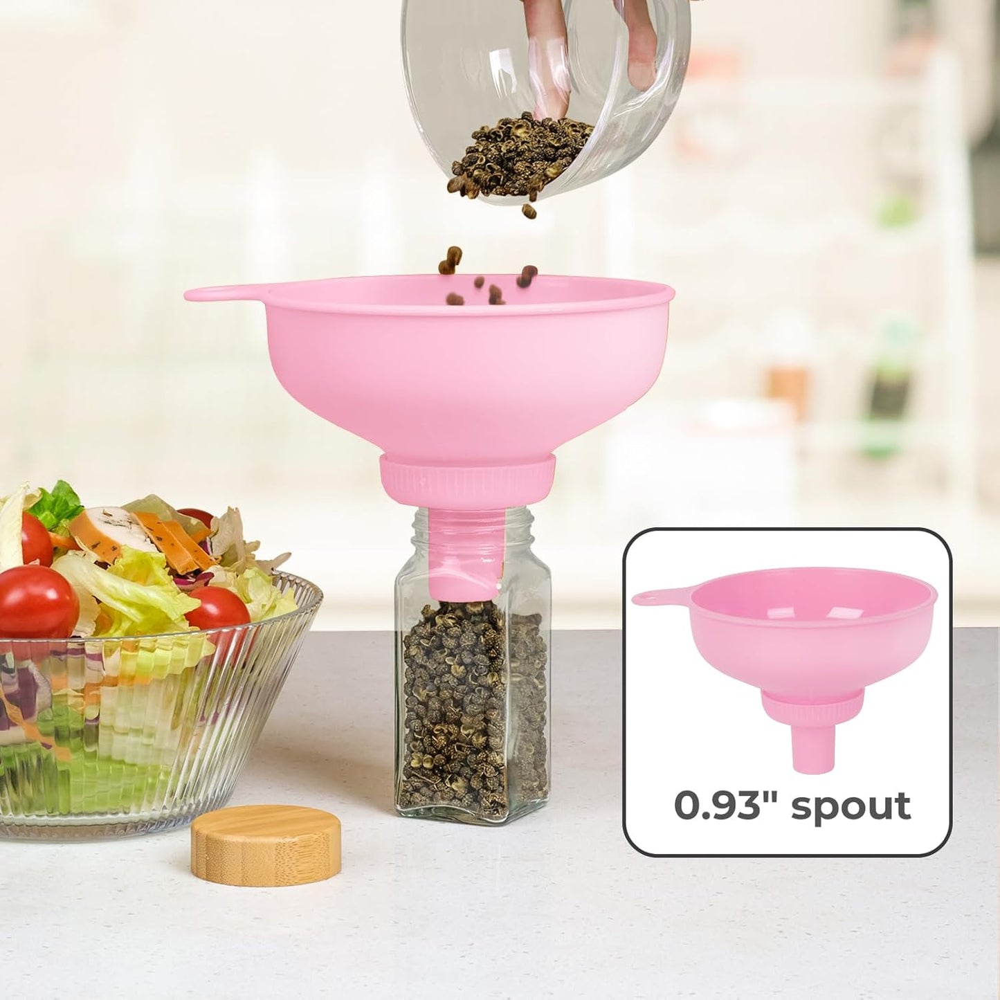 Wide Mouth Kitchen Funnel, Food Grade Plastic Cooking Canning Funnel with 4 Sizes Spouts for Filling Wide and Regular Mason Jars, Spray Dropper Oil Bottle Jug Spices Shampoo Sauce