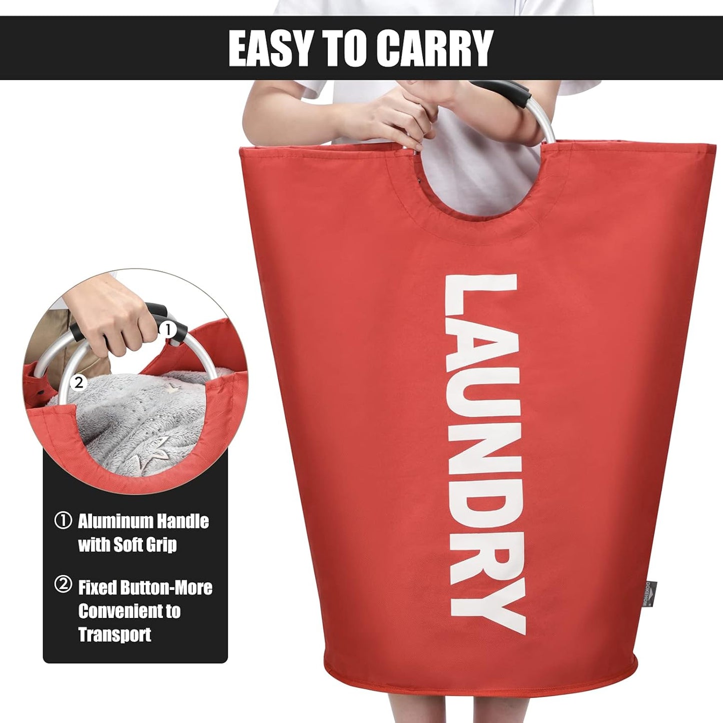 DOKEHOM 125L X-Large Collapsible Washing Laundry Basket Bag (7 Colors) for Bedroom, Fabric (Red, XL)