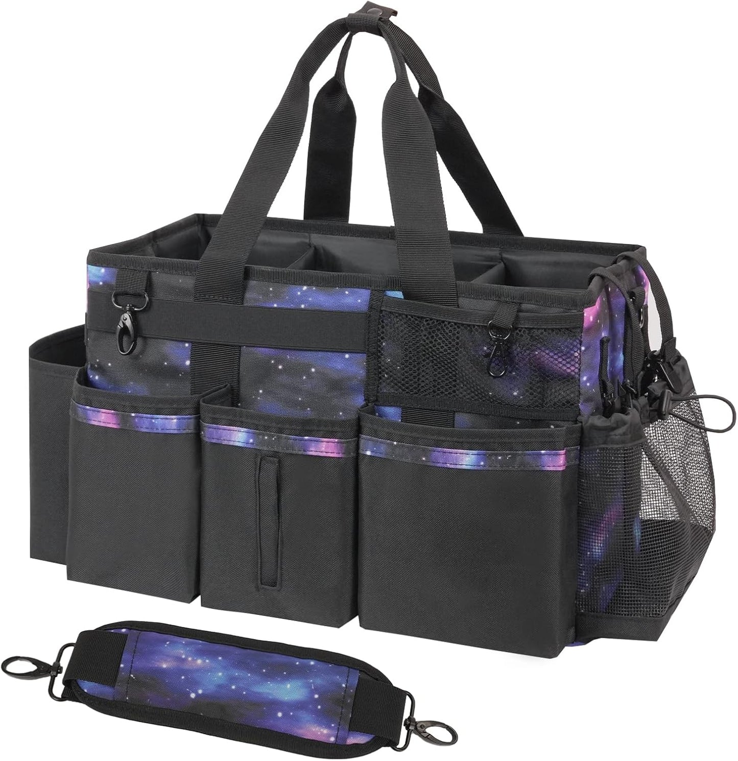 Wearable Cleaning Caddy, Cleaning Caddy Supplies Organizer with Handle & Shoulder Straps for Housekeepers, Under Sink & Car Cleaning Tool Organizers Bag with 4 Foldable Divider (StarrySky)