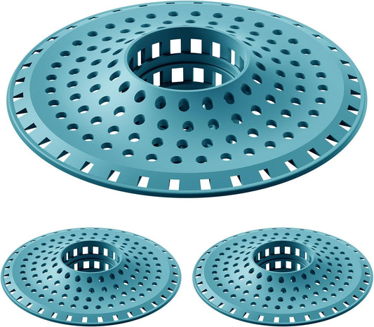 Shower Hair Drain Catcher, Silicone Bathtub Drain Hair Catcher Strainer, All-in-one Tub Hair Catcher Drain Protector for 1.48'' to 1.76'' Regular Drains, 3PCS/Light Blue