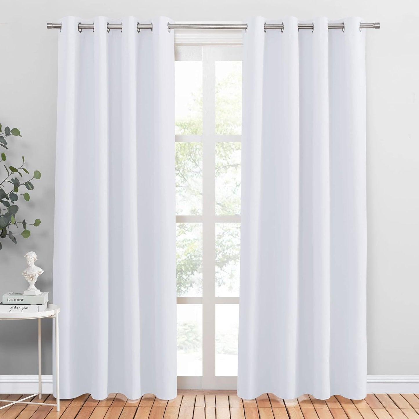 PONY DANCE Pure White Curtain 80 inches Long for Living Room, Thermal Insulated Drapes Noise Reducing Solid Grommet Top Window Curtain Panels for Home Decoration and Doorway, 42 x 80 inch, 1 Pair