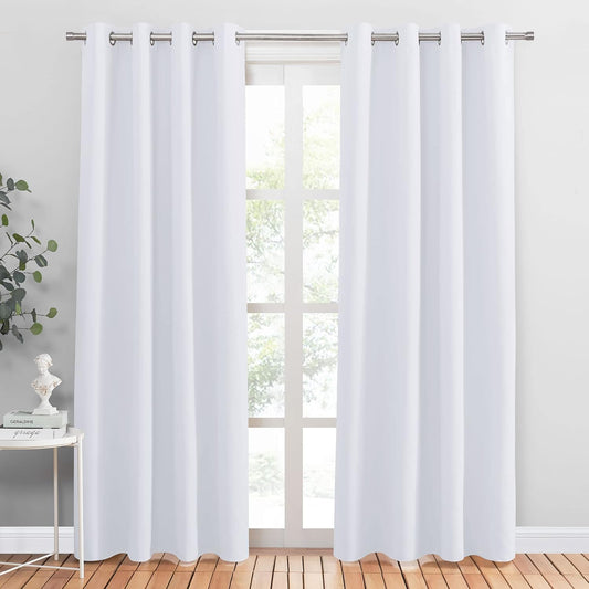 PONY DANCE Pure White Curtain 80 inches Long for Living Room, Thermal Insulated Drapes Noise Reducing Solid Grommet Top Window Curtain Panels for Home Decoration and Doorway, 42 x 80 inch, 1 Pair