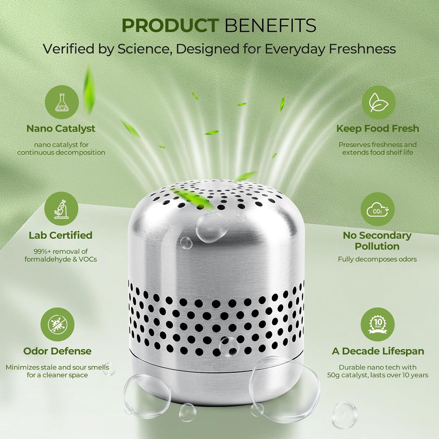 Upgraded Refrigerator Deodorizer – Lasts for 10 Years, Long-Lasting Odor Eliminator for Fridge, Closet, Car -More Effective Than Baking Soda Charcoal Air Purifier - Nano Catalyst Technology (1 Pack)