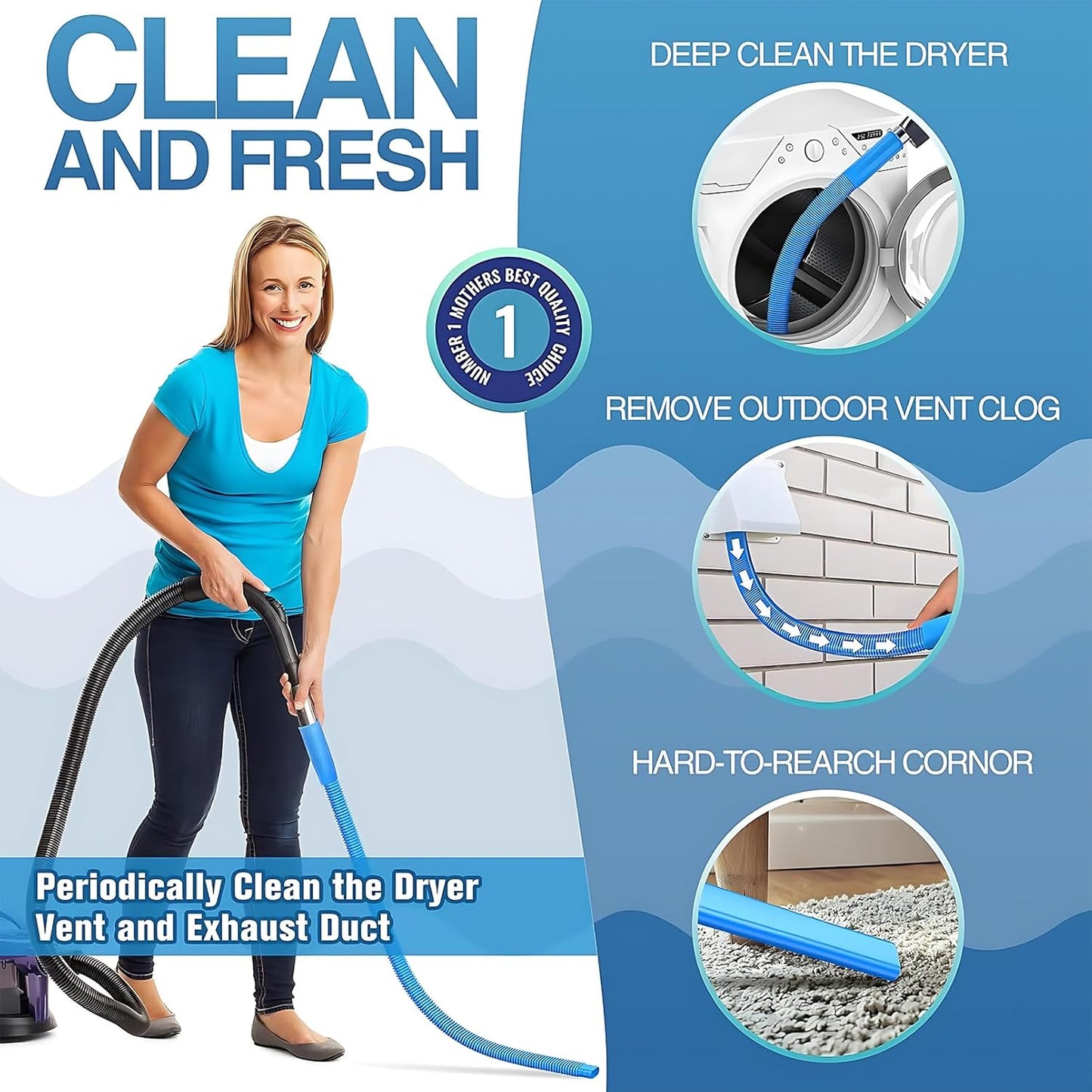 Upgraded Dryer Vent Cleaner Kit: Universal Vacuum Hose Attachment for Lint Removal |Fits All Vacuums Deep Cleaning Brush for Clogged Ducts