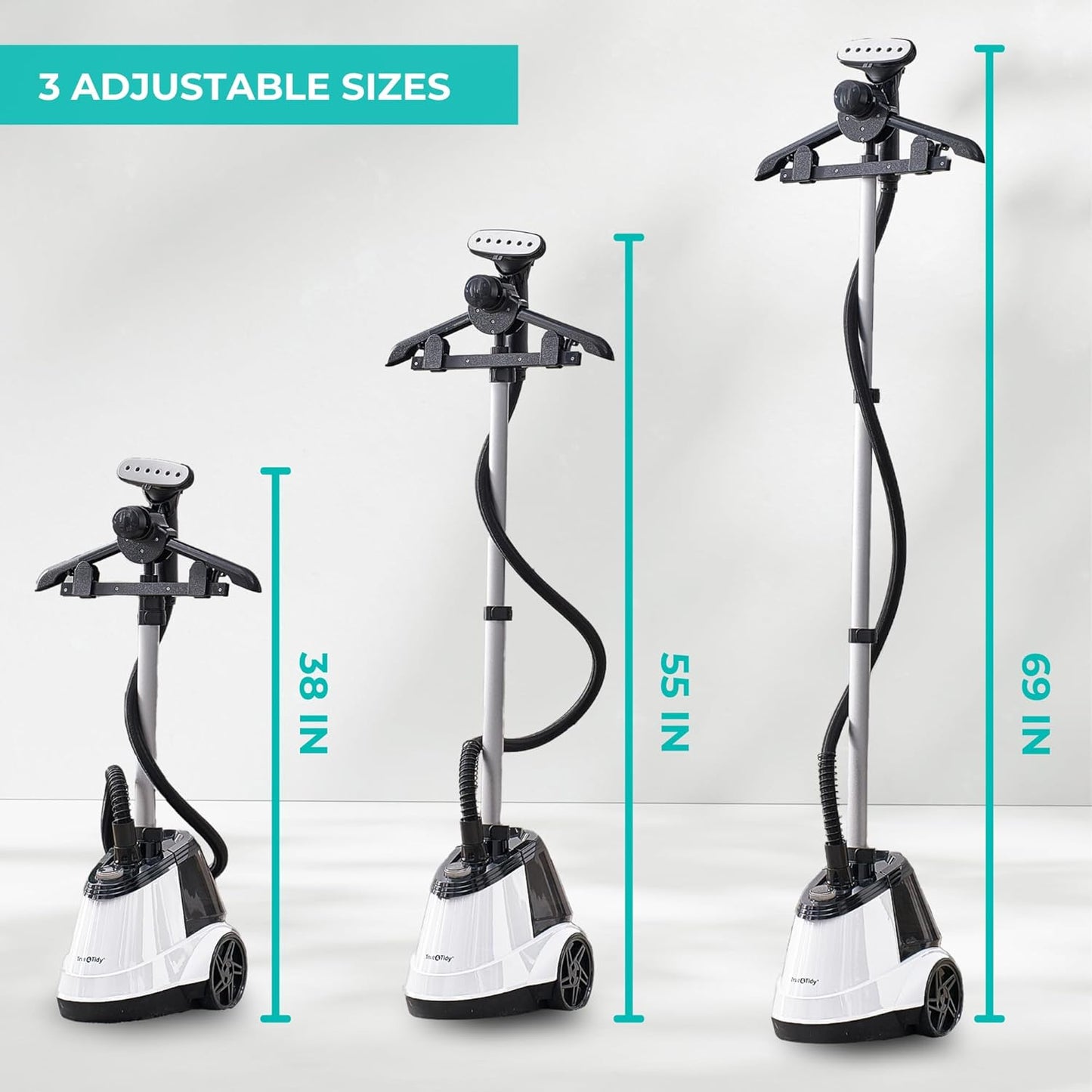 True & Tidy® Commercial Garment Steamer – Heavy Duty 1800W for Home & Commercial Use, 90+ Min Continuous Steam, Large 2.9L Tank, Wheels (X5A White Auto-Off, Smart Commercial Garment Steamer)