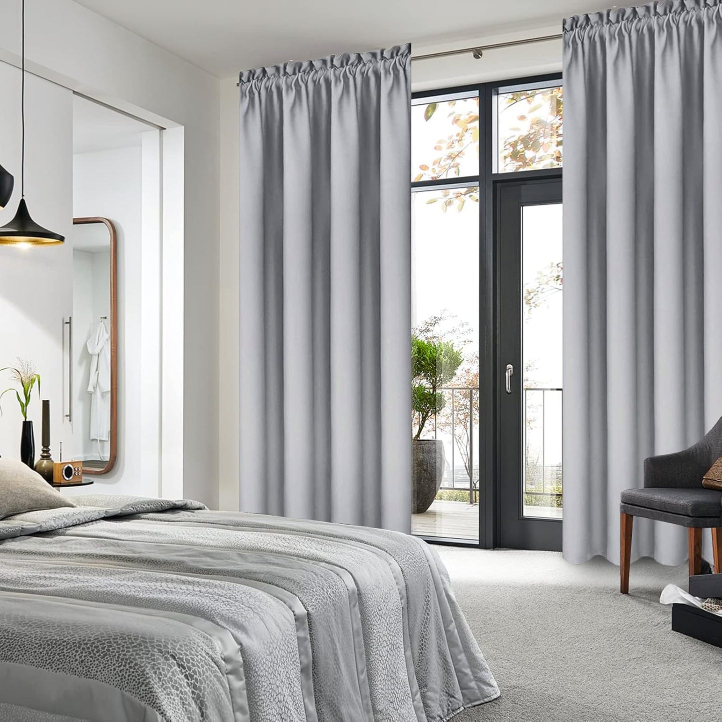 DWCN Blackout Curtains Room Darkening Thermal Insulated Bedroom Curtains Window Curtain Panels, 38 x 84 inches Long, Set of 2 Silver Grey Rod Pocket Drapes