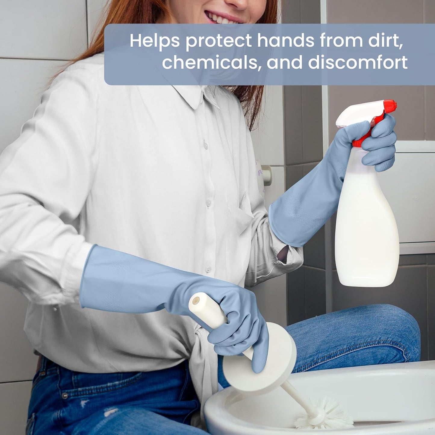 Rubber Cleaning Gloves for Dishwashing, 4 Pairs Reusable Kitchen Gloves for Washing Dishes and Household Cleaning, Blue Dish Gloves with Flocked Lining and Non-Slip Grip, Pefect for Woman Men - S