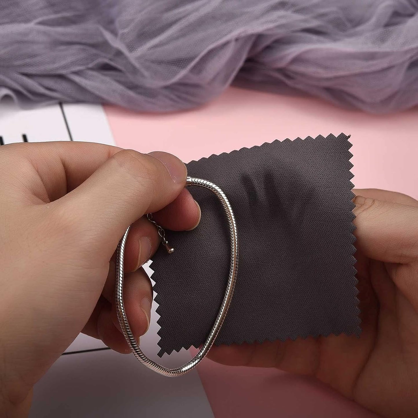 SEVENWELL 50pcs Jewelry Cleaning Cloth Dark Gray Polishing Cloth for Sterling Silver Gold Platinum Small Silver Polish 8x8cm
