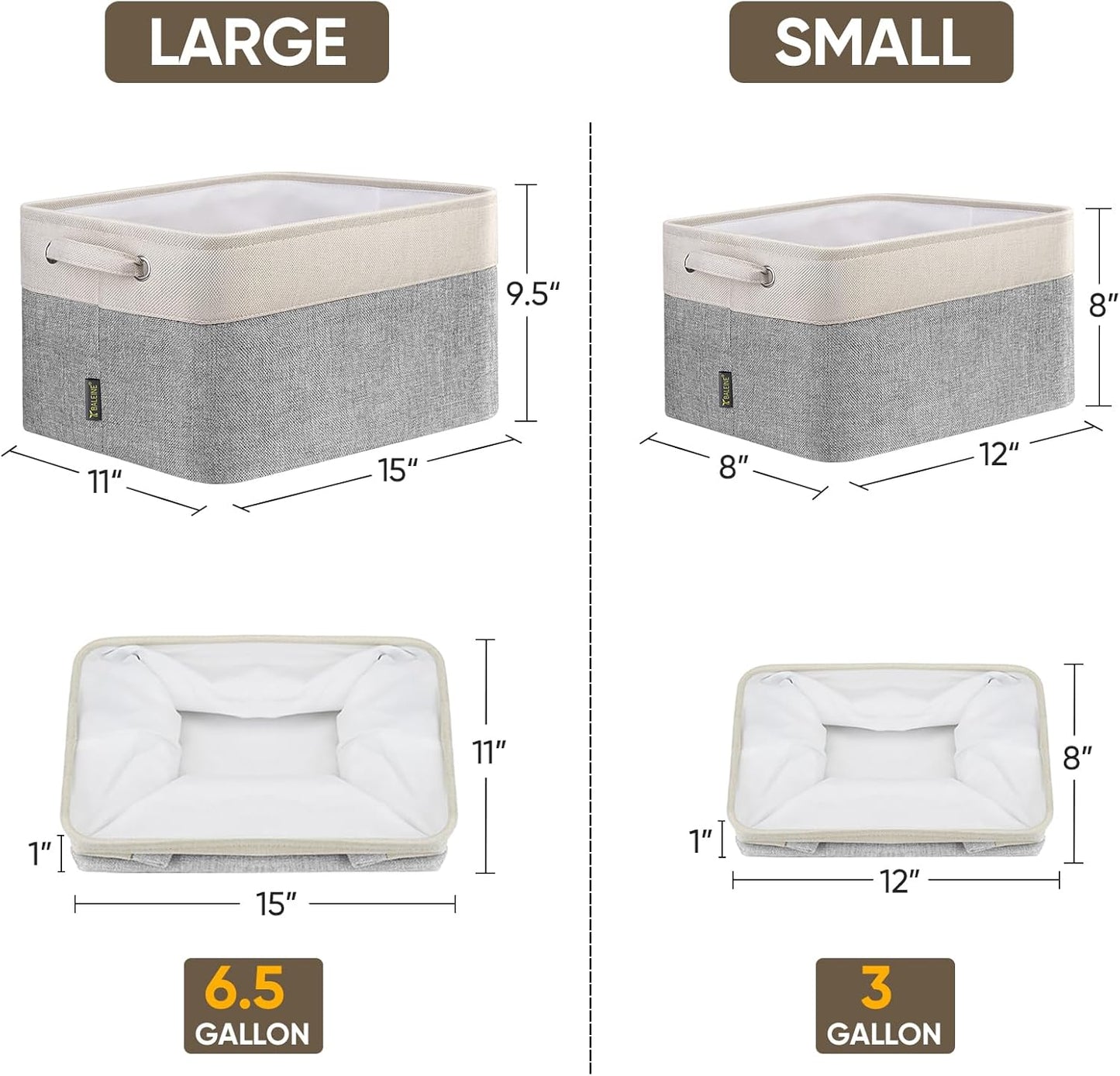 BALEINE 1 Pack Fabric Storage Bins for Shelves, Linen Storage Baskets for Organizing, Decorative Closet Bins for Clothes, Home (Grey, 12"x8"x8")