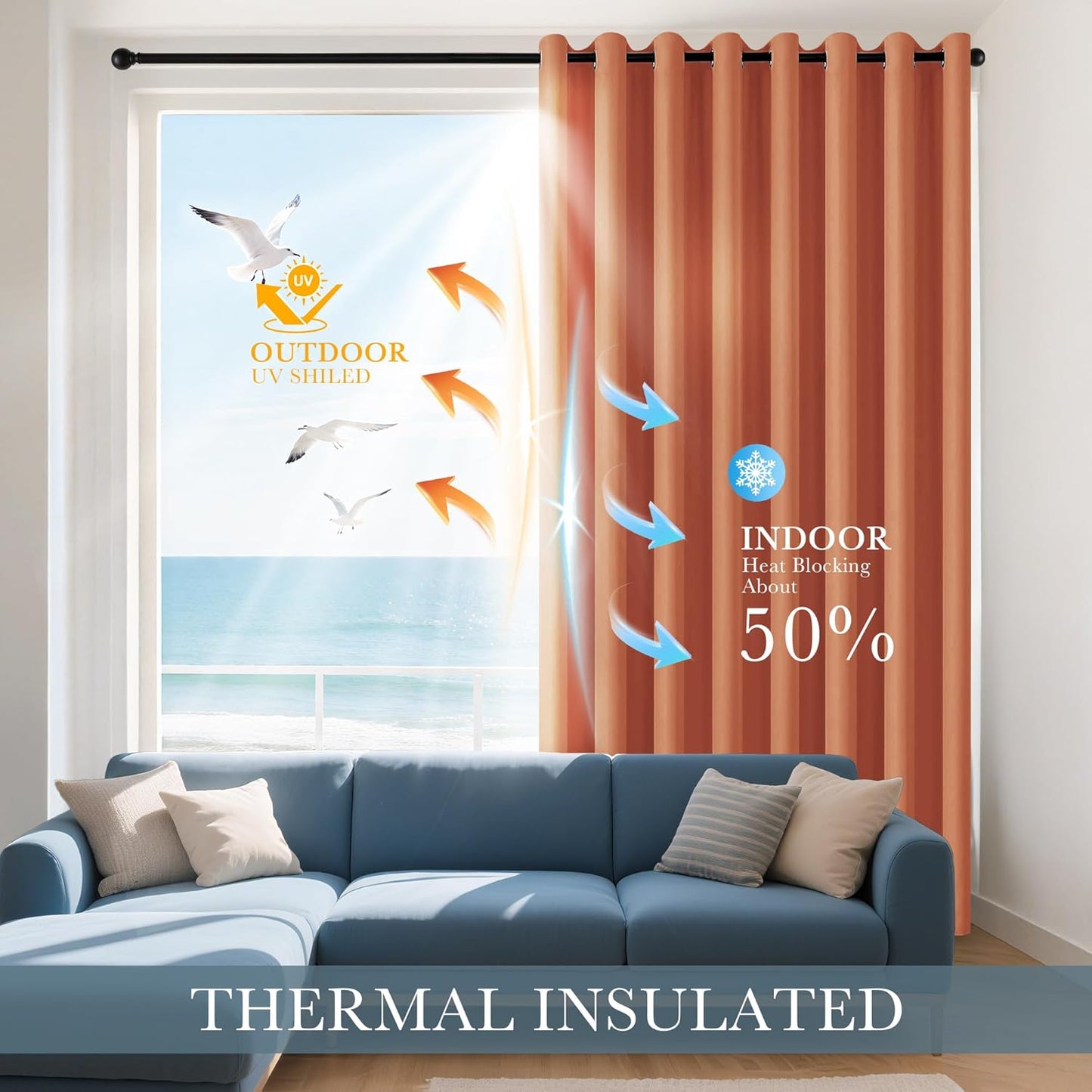 PONY DANCE Burnt Orange Blackout Curtains 80 inch Long 2 Panels Set, Thermal Insulated Solid Grommet Closet Curtains for Bedroom Closet Door, Temporary Doorway Cover Room Divider Drapes, W 55" x L 80"