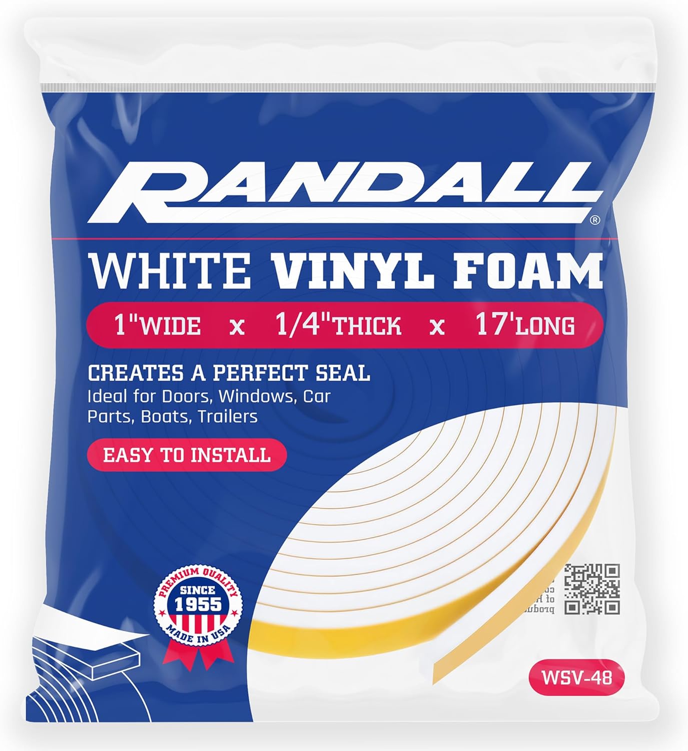 Weather Stripping Foam Tape, 17 Ft Door Seal Strip, EVA Material, High Density 1/4" Thick, No Residue Adhesive, Weatherproof Door Seal Strip for Sliding Door, Windows, White (1" Wide)