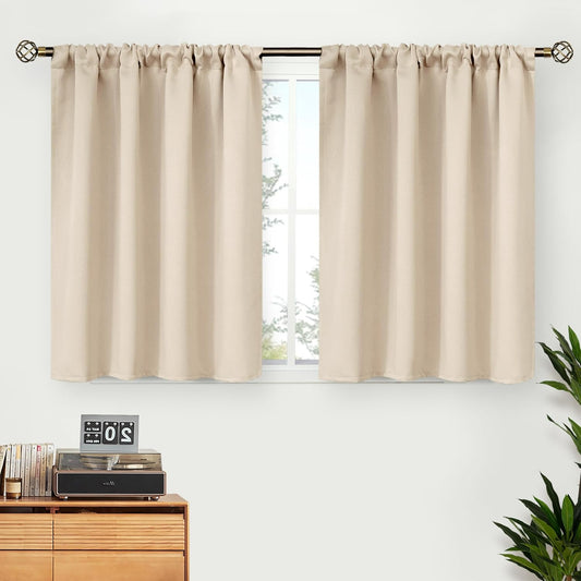 BGment Champagne Blackout Curtains 36 Inches Length for Kitchen Bedroom Window - Rod Pocket Short Darkening Drapes Privacy for Bathroom Basement Cafe, 2 Panels, 42 x 36 Inch