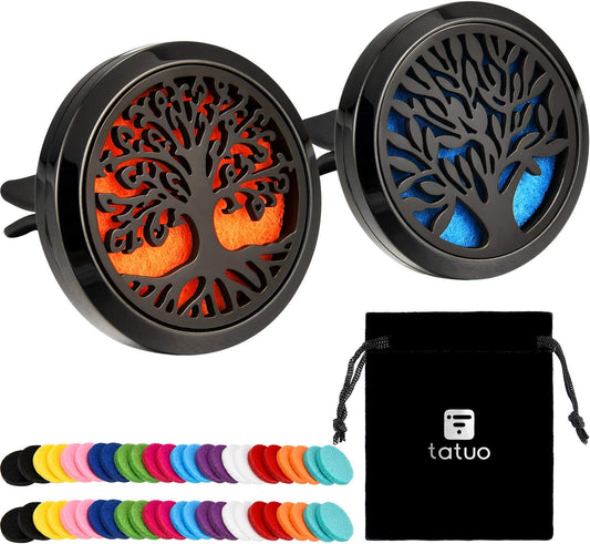 2 Pieces 316L Car Aromatherapy Oil Diffuser Air Freshener with 48 Felt Pad (Tree Patterns)