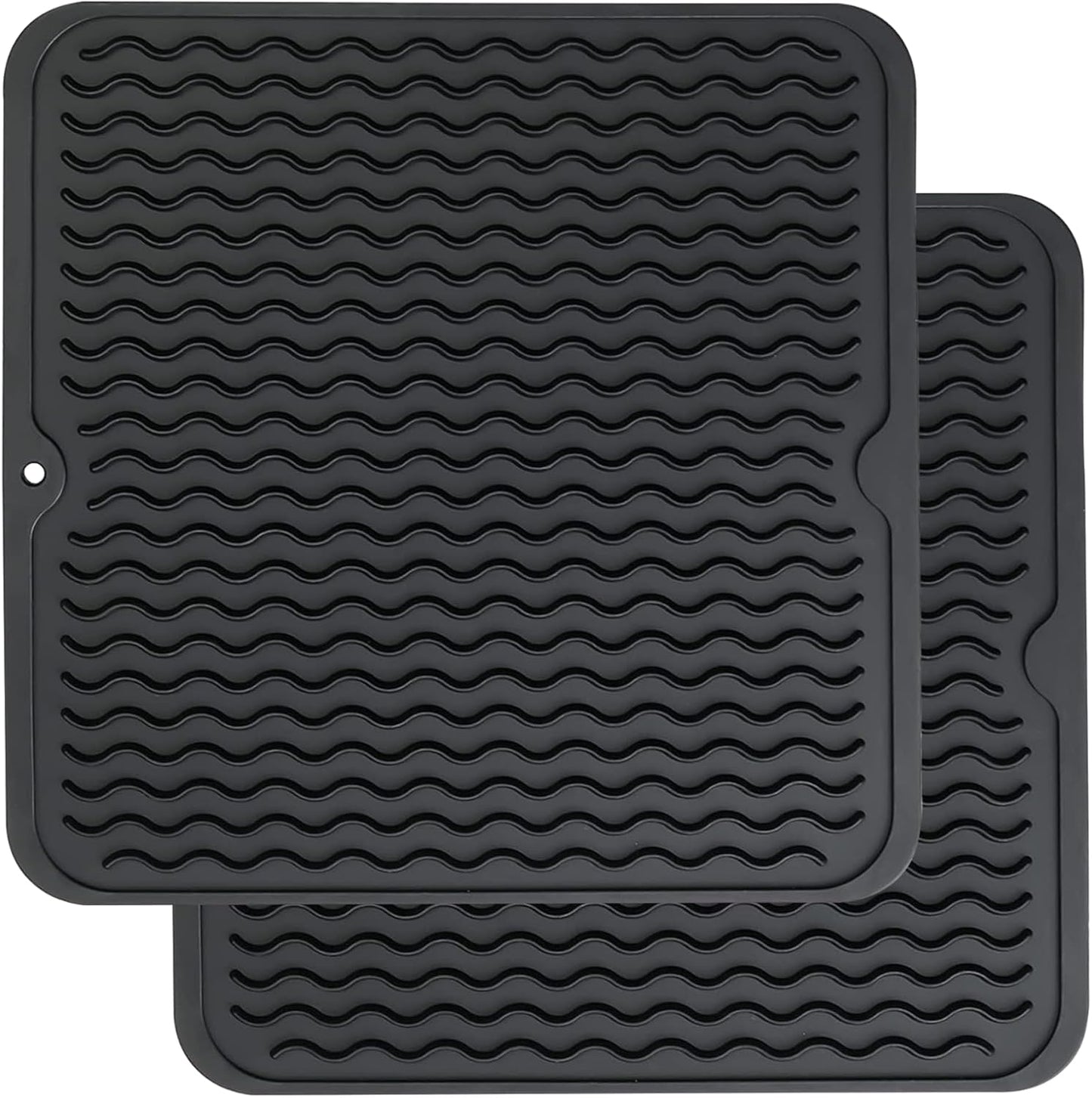 ZLR 2 Pcs Silicone Dish Drying Mats for Kitchen Counter, Eco-Friendly Fast Dry Dish Mat, Easy Clean Multi Usage Drying Matt, Heat Resistant Trivet, 12" x 12" Middle, Black