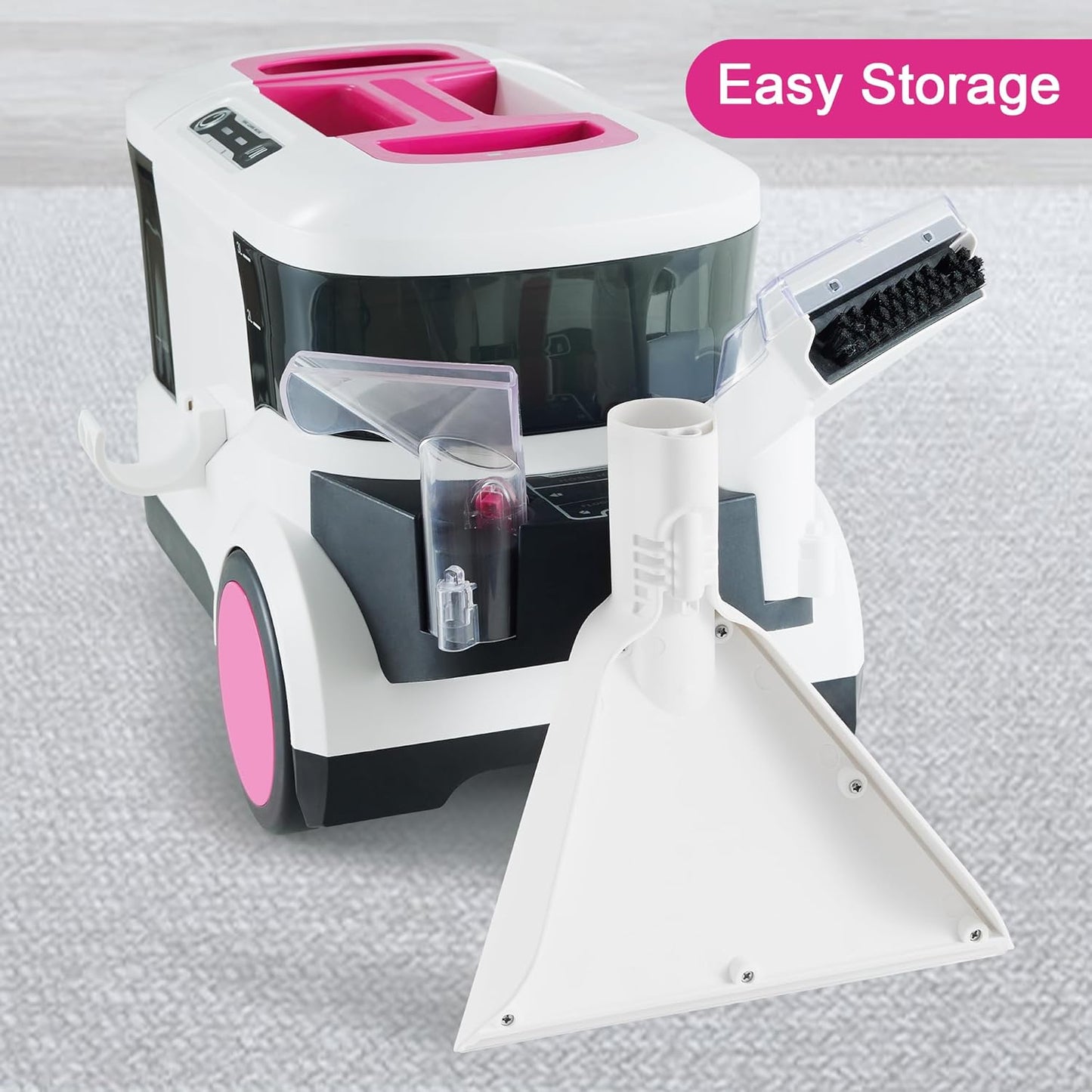 WECLEAN Carpet Cleaner Machine and Stain Remover for Deep Cleaning Upholstery for Carpets Rugs and Fabric Seats,800W 18Kpa，3L Clean Tank and 1.5L Dity Tank, Pink