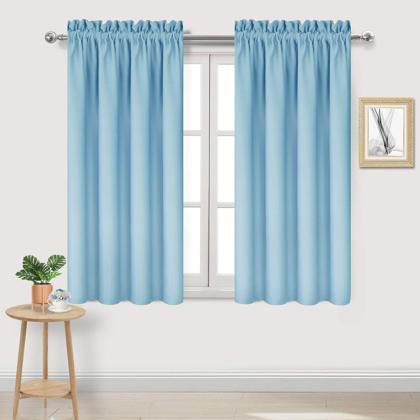 DWCN Blackout Curtains Room Darkening Thermal Insulated Bedroom Curtains Window Treatments, 42 x 45 inches Long, Set of 2 Light Blue Rod Pocket Drapes