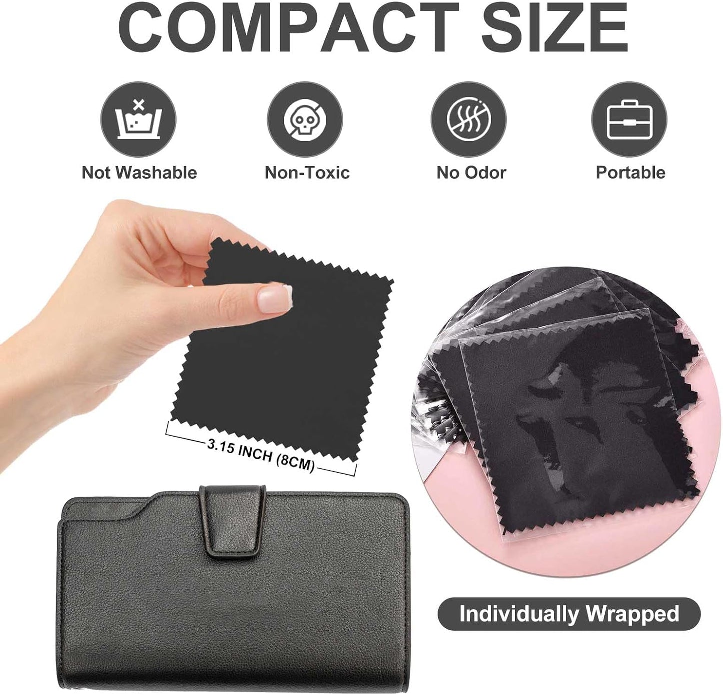 SEVENWELL 50pcs Jewelry Cleaning Cloth Black Polishing Cloth for Sterling Silver Gold Platinum Small Silver Polish 8x8cm