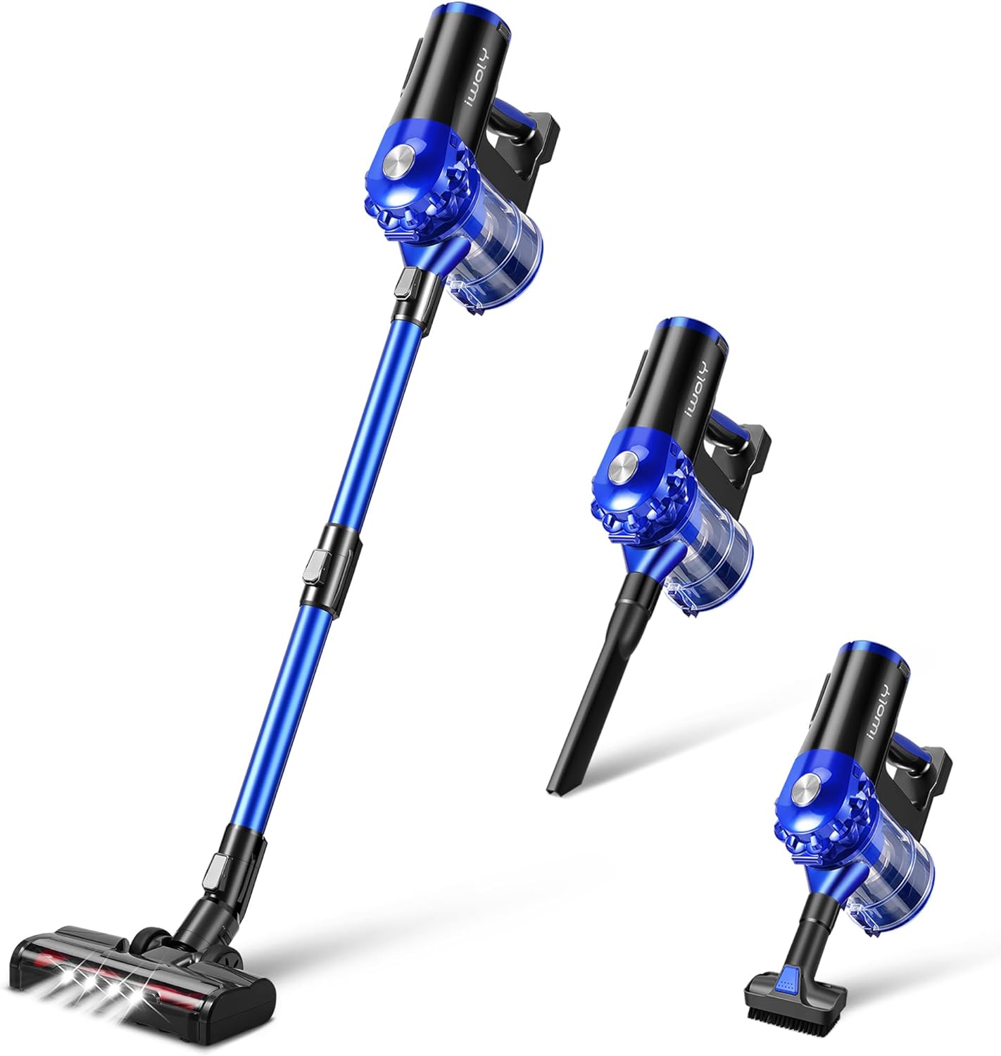 iwoly Cordless Vacuum Cleaner with 28KPa Powerful Suction, Brushless Motor, HEPA Filter, 3 Modes, Detachable Battery, 2-in-1 Stick & Handheld Vacuum for Home Hard Floor Pet Hair