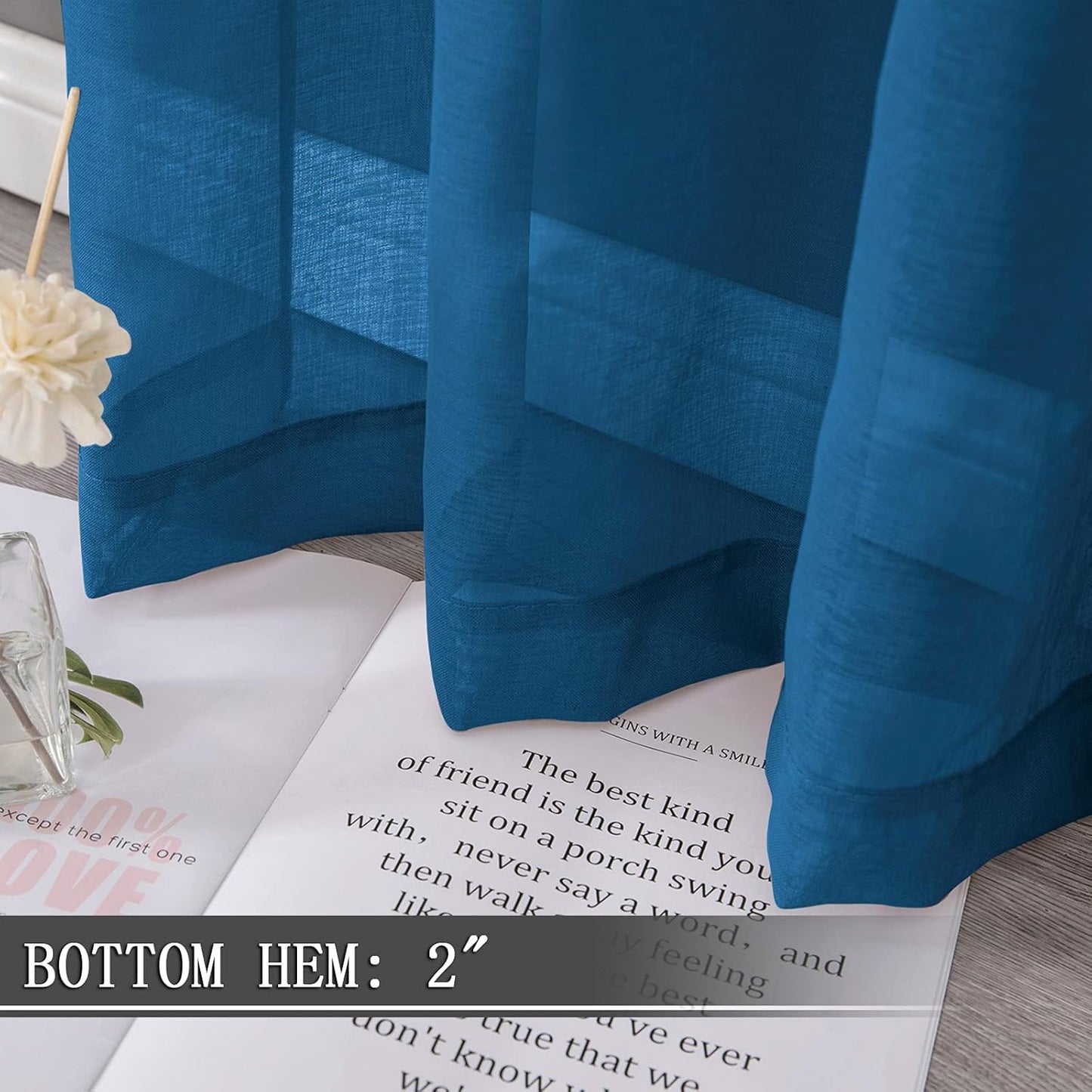 Tollpiz Short Sheer Tier Curtains Linen Textured Half Kitchen Curtain Sheers Light Filtering Rod Pocket Voile Small Curtain for Bathroom, 25 x 24 inches Long, Classic Blue, Set of 2 Panels