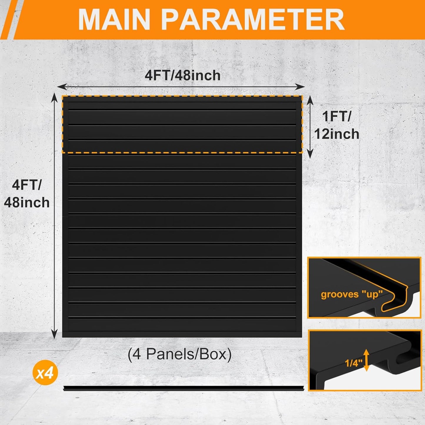 DoCred Slatwall Paneling Organizer, 4x4 FT PVC Garage Slat Wall Storage Systems, Heavy Duty Mounted Slat Peg Board for Tool Organization Ladder Bike Rack (Black)