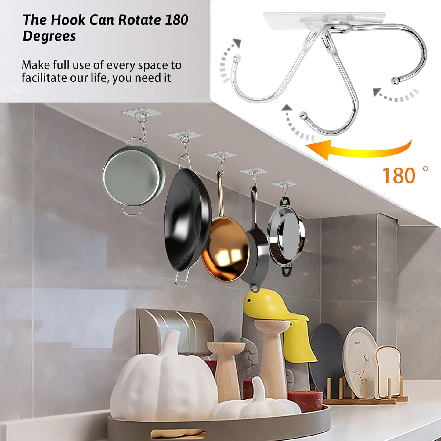 DKHDBD Large Adhesive Hooks, 16-Pack Hold 33lb(Max) Heavy Duty Sticky Hooks, Waterproof Transparent Hooks for Hanging, Self-Adhesive Traceless Clear Wall Hooks to Use for Keys Robe & Towel