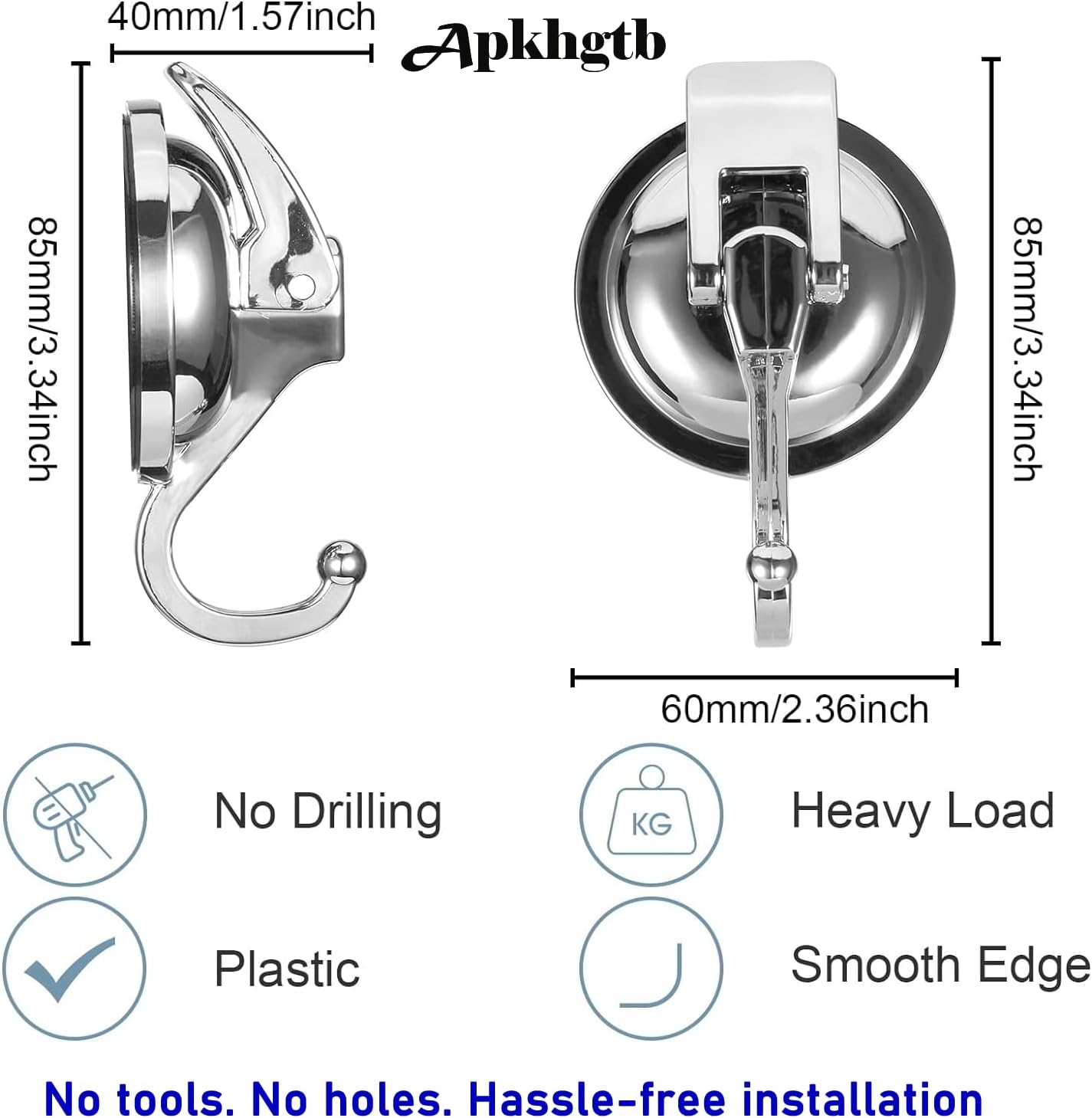 Suction Cup Hooks for Shower, Bathroom, Kitchen, Glass Door, Mirror, Tile – Loofah, Towel, Coat, Bath Robe Hook Holder for Hanging – Waterproof Wreath Hook (Silver 2Pack)