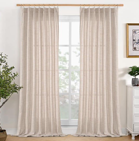 YoungsTex Pinch Pleated Linen Curtains 102 Inch Length 2 Panels Light Filtering Textured Window Drapes for Living Room Bedroom Sliding Door Back Tab, 40 X 102 Inch