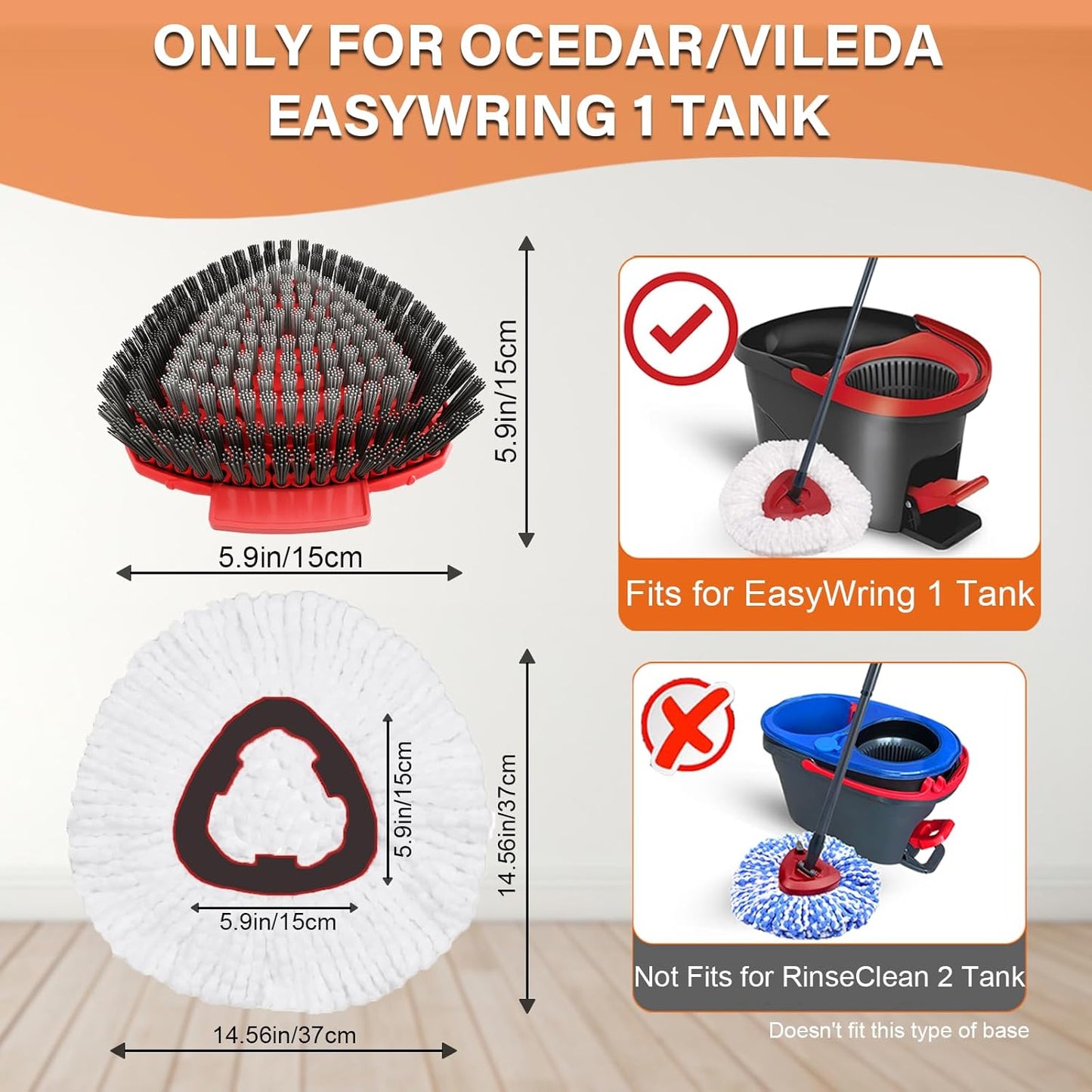 5 Pack Spin Mop Head Replacement for O Cedar EasyWring 1-Tank System,Include 4 Mop Replace Heads + 1 Upgrade Scrubber Brush, 100% Microfiber Mop Refills Deep Cleaning Machine Washable