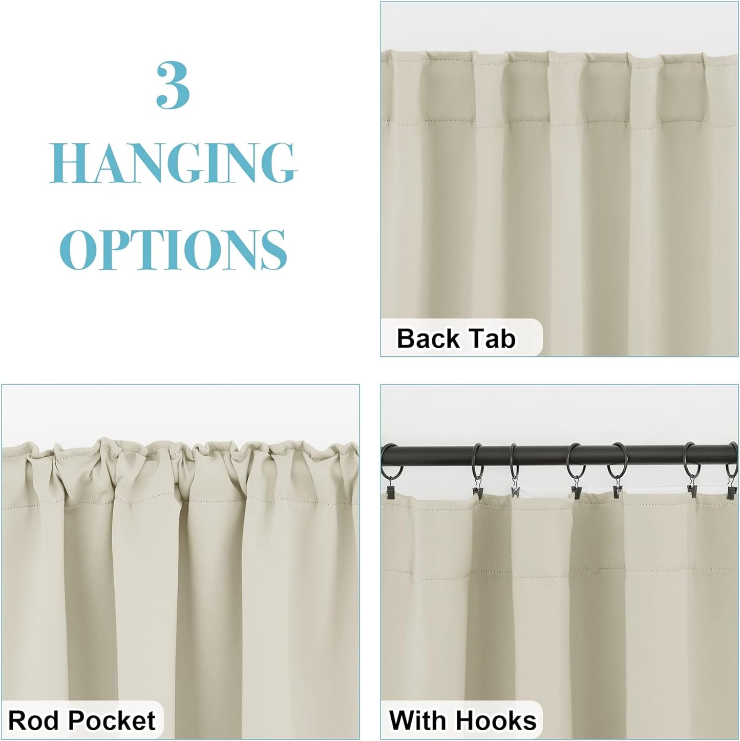 RYB HOME Curtains for Living Room - Blackout Curtains Sunlight Block Privacy for Dining Bedroom Bay Window Shades, W 42 x L 72, Beige, 1 Pair