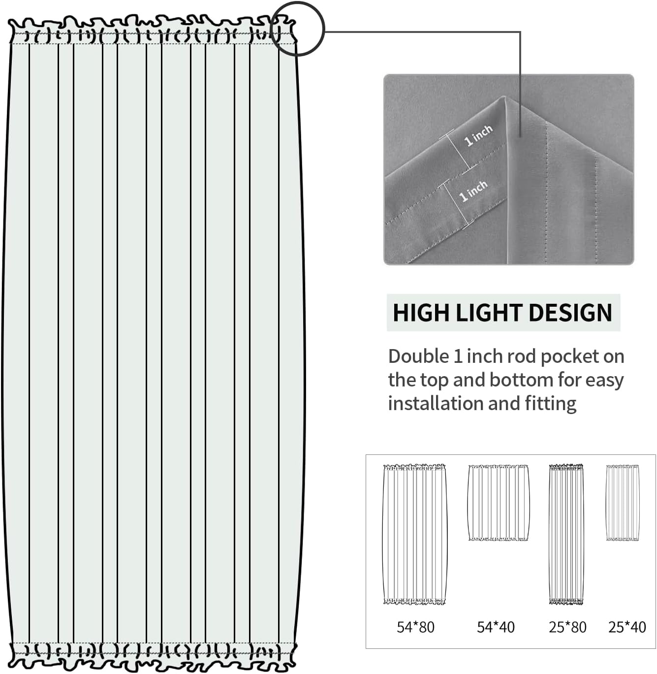 DWCN French Door Curtains – Rod Pocket Thermal Blackout Curtain for Doors with Glass Window, Kitchen and Patio Doors for Privacy, 25 X 80 Inches Long, 1 Curtain Panel with Tieback, Grey