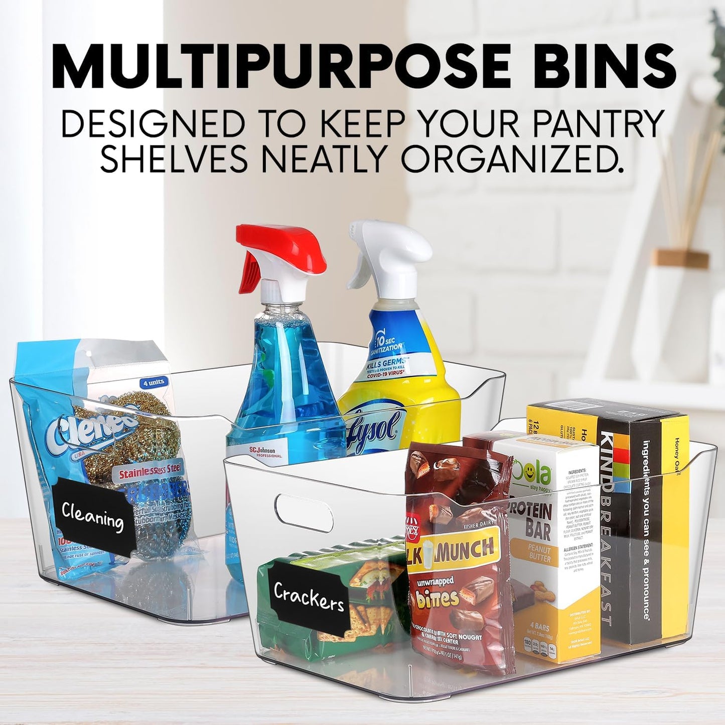 Plastic Clear Storage Bins with Labels, Home Freezer Refrigerator Pantry Organizers and Storage Containers Fridge Organizer Bins Kitchen Organization Cabinet Medicine Bin for organizing