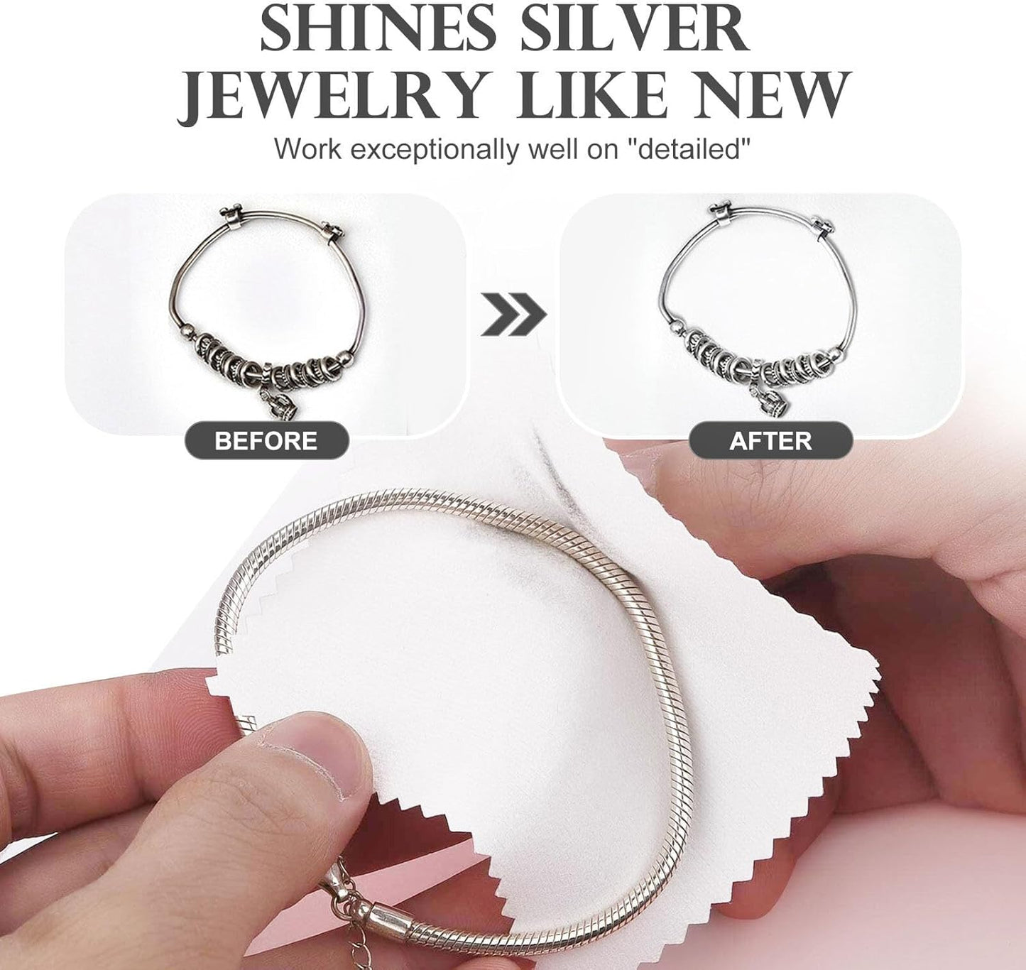 SEVENWELL 100pcs Jewelry Cleaning Cloth White Polishing Cloth for Sterling Silver Gold Platinum Small Silver Polish 8x8cm