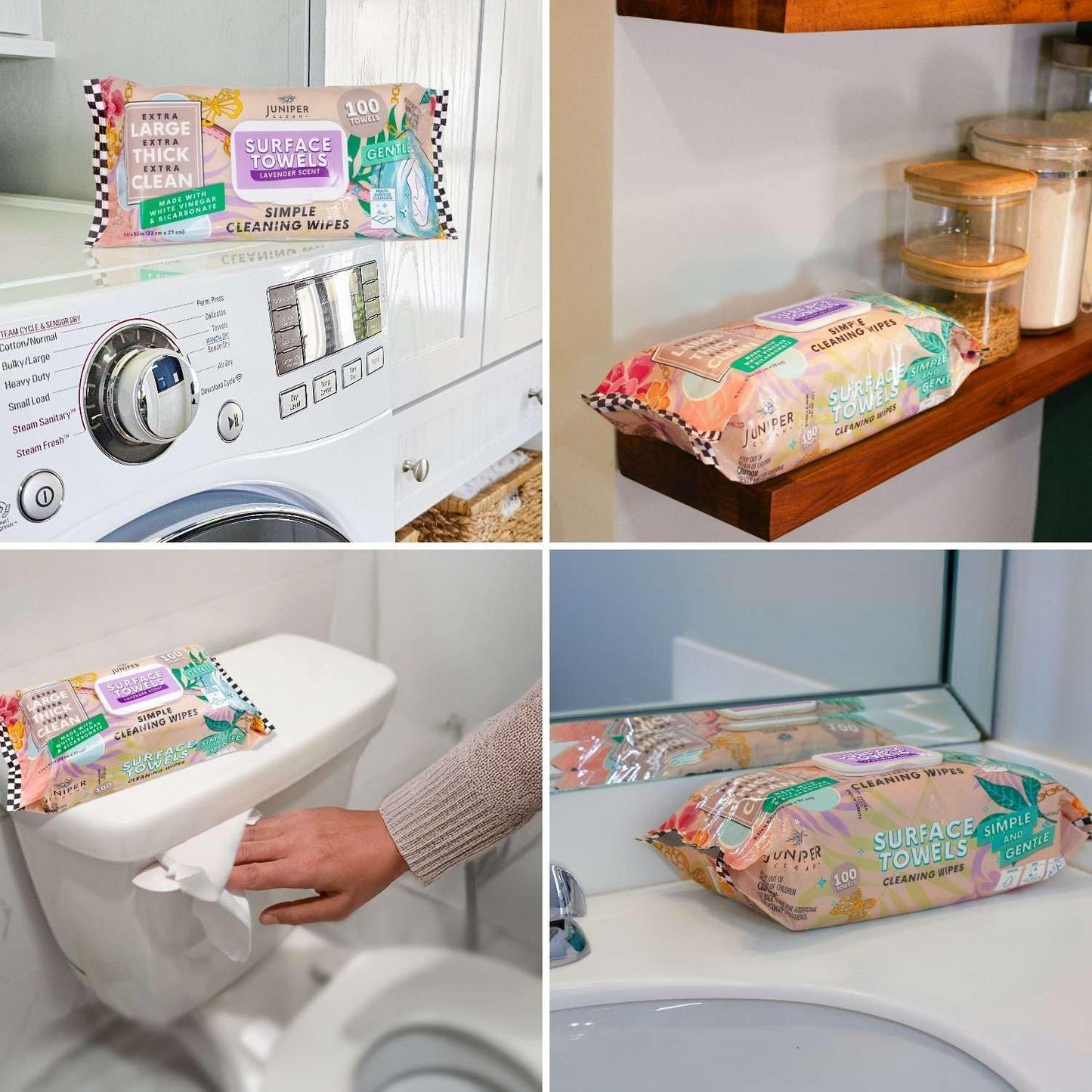 6 Packs Surface Cleaning Wipes Bleach Free, Thick & Large Dispose, All-Purpose Cleaner for Bathroom, Kitchen, Office, 600 Count Soft Flow, Biodegradable, Lavender Scent