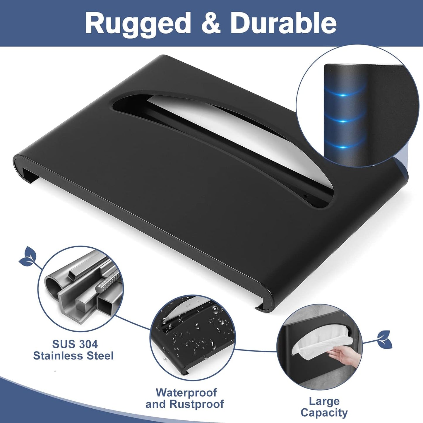 Toilet Seat Cover Dispenser Wall Mounted SUS 304 Stainless Steel (Matte Black)