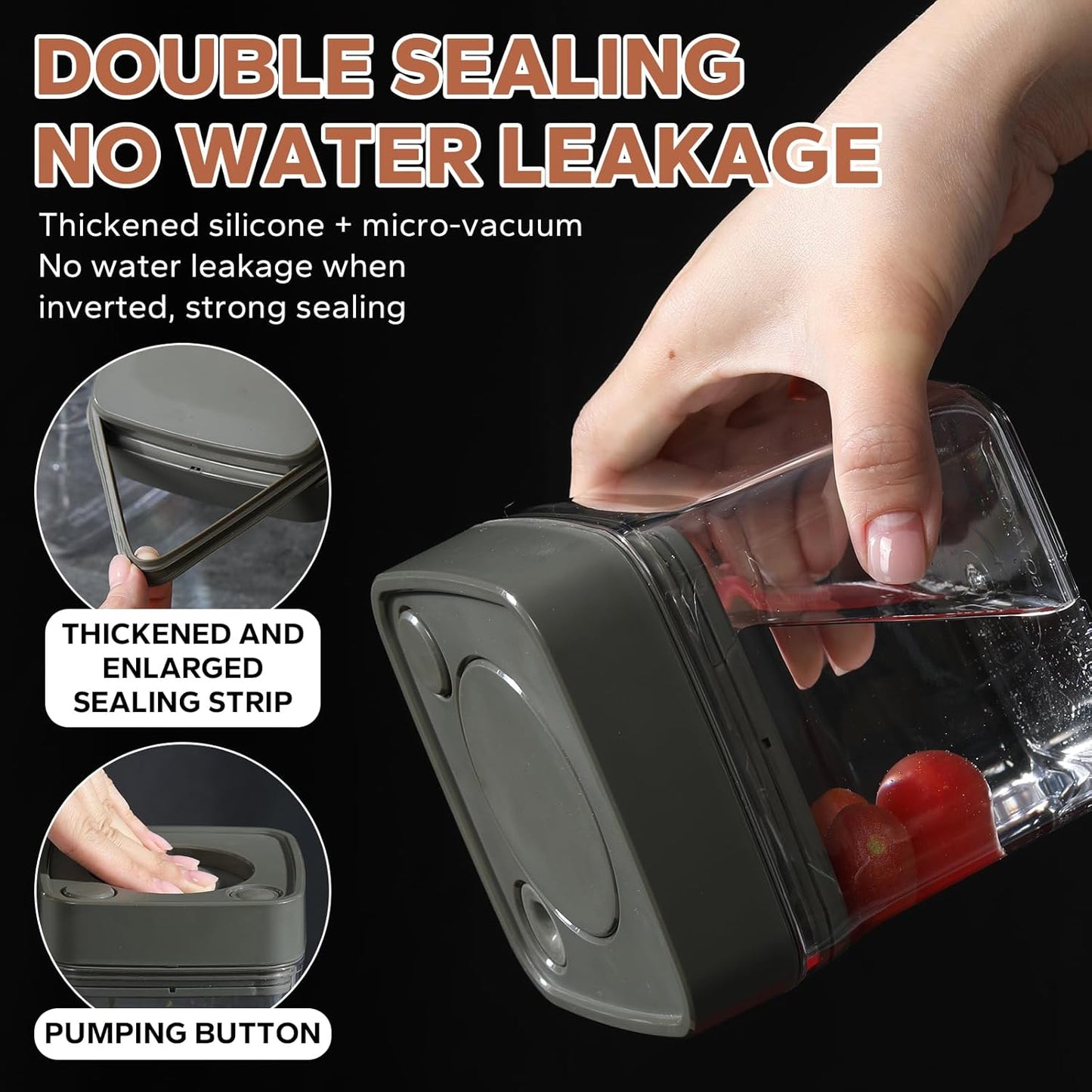 Manual Vacuum Jar With One-Button Vacuum Pump, Airtight Food Cereal Containers Storage With Lids (grey-4pc)