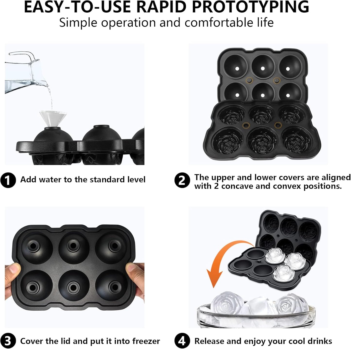 Rose Ice Cube Tray,ZACHDEE 2" Flower Silicone Ice Cube Tray With Covers,6 Easy Release Large Ice Ball for Cocktails, Drinks, Whiskey, Bourbon & Homemade Juice