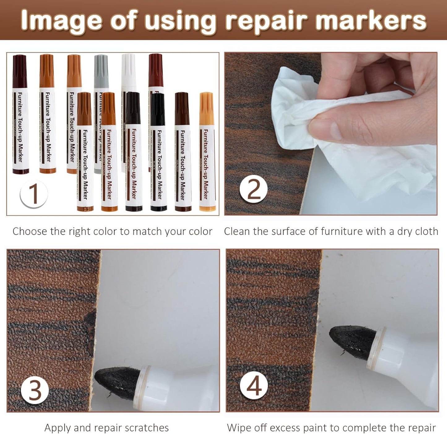 New Upgrade Furniture Pens for Touch Up, 12 Colors Wood Scratch Repair Markers, Professional Repair Tools for Stains, Scratches, Wood Floors, Tables, Bedposts