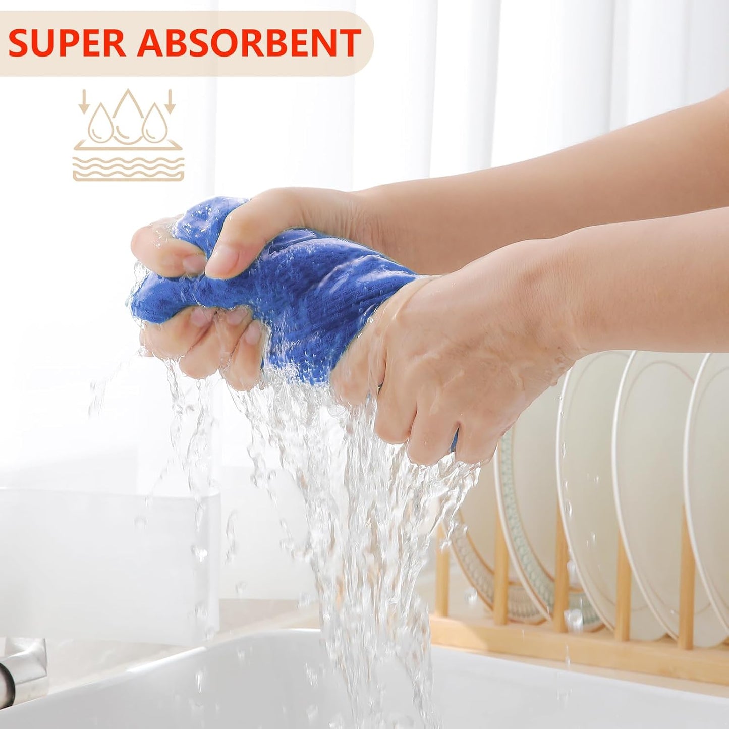 Homaxy 100% Cotton Waffle Weave Kitchen Dish Cloths, Ultra Soft Absorbent Quick Drying Dish Towels, 12 x 12 Inches, 6-Pack, Blueberry