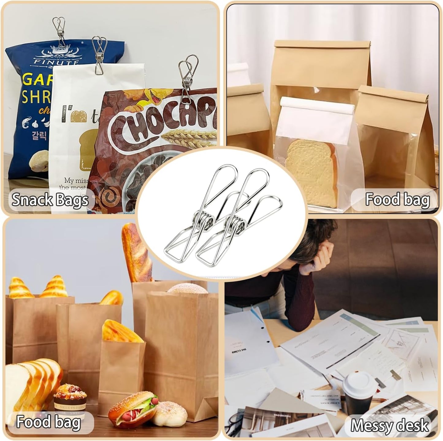 Laundry Clothes Pins Clips 50 Pack, Stainless Steel Heavy Duty Laundry Peg Metal Clip Clothespins for Hanging, Outdoor Clothesline, Snack Bags, Towel, Pictures, Office