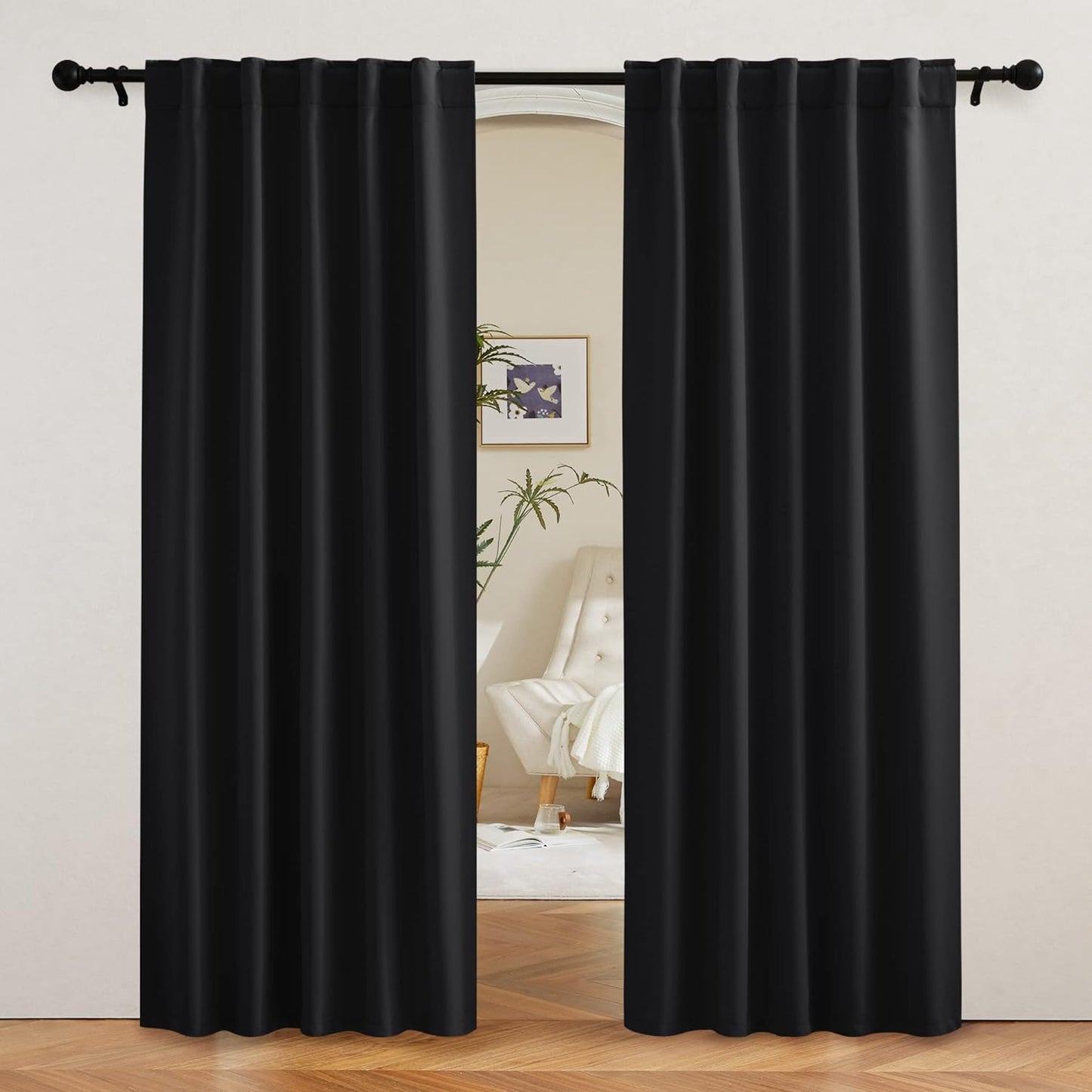 RYB HOME Blackout Curtains 80 inches Long Thermal Insulating Large Window Curtains for Living Room Bedroom Dining Home Office Backdrop, Black, W 42 x L 80 per Panel, 2 Panels