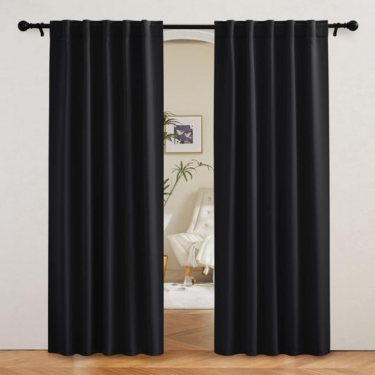 RYB HOME Blackout Curtains 80 inches Long Thermal Insulating Large Window Curtains for Living Room Bedroom Dining Home Office Backdrop, Black, W 42 x L 80 per Panel, 2 Panels