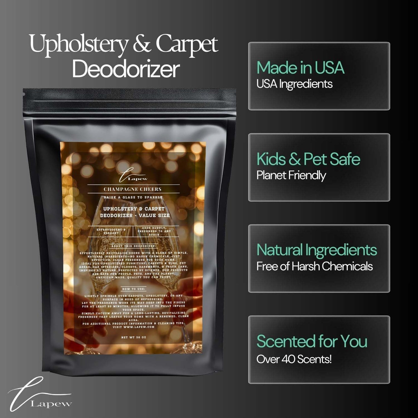 Champagne Cheers Carpet Freshener Powder Refill 36 oz | Powerful Odor Eliminator for Home | Upholstery Deodorizer | Carpet Deodorizer | Pet Urine | Cat Litter Box