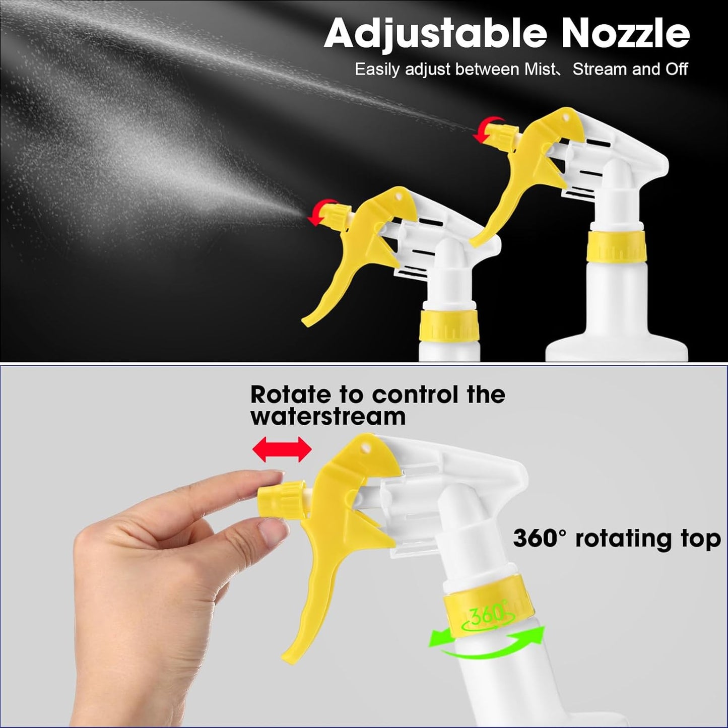 Eccliy 12 Pcs 16 Oz Plastic Spray Bottle, Adjustable Empty Reusable Sprayer for Cleaning, Planting, Water, Bathroom and Kitchen, BBQ, Commercial and Residential(Yellow,Measurement)