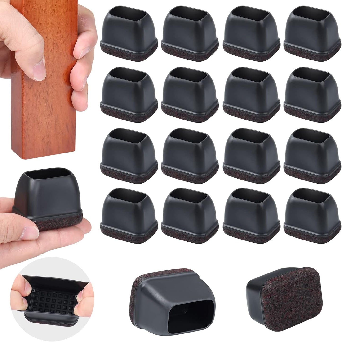 Ezprotekt 24 Pcs Rectangle Black Silicone Chair Leg Floor Protectors Caps, Rectangle Felt Chair Leg Covers Cups for Desk Chair Table - Anti- Scratches and No Noise (Fit L :1.3-1.7", W: 0.9-1.2")