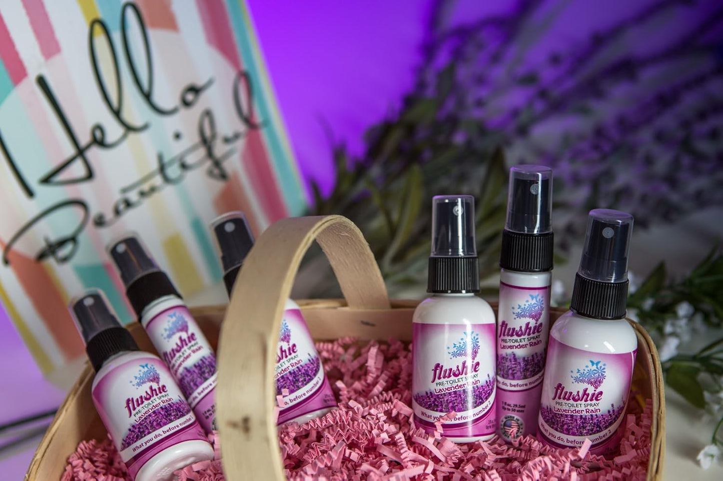 Flushie Pre-Toilet Spray for Poop Travel Size Toiletries Bathroom Deodorizer Traveling Essentials Odor Eliminator (Lavender, 2oz 4pack)