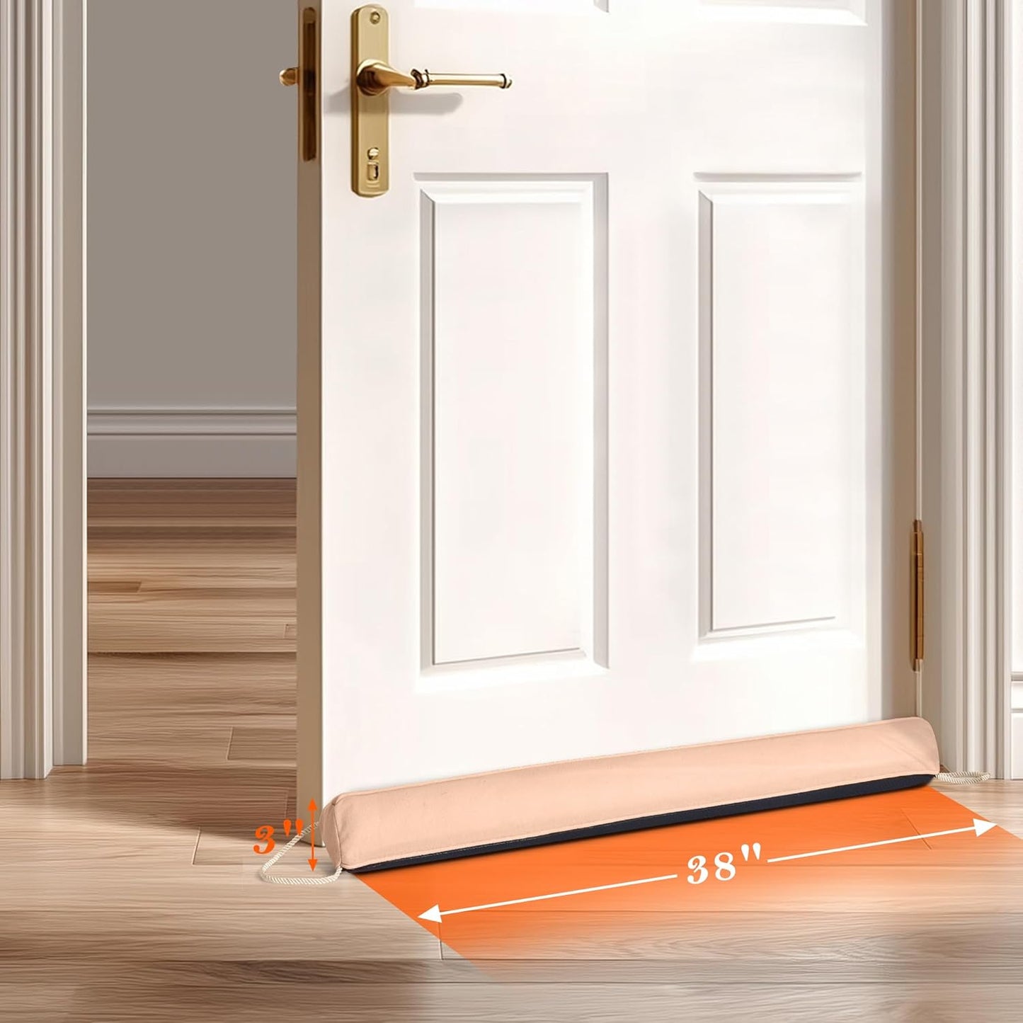 Sunolga 38" Door Draft Stopper Blocks Hot and Cold Air with Removable Washable Cover for Gaps Up to 3", All-Season Seal for Noise, Door Sweep for Bottom of Door and Window, Home Essentials, Almond