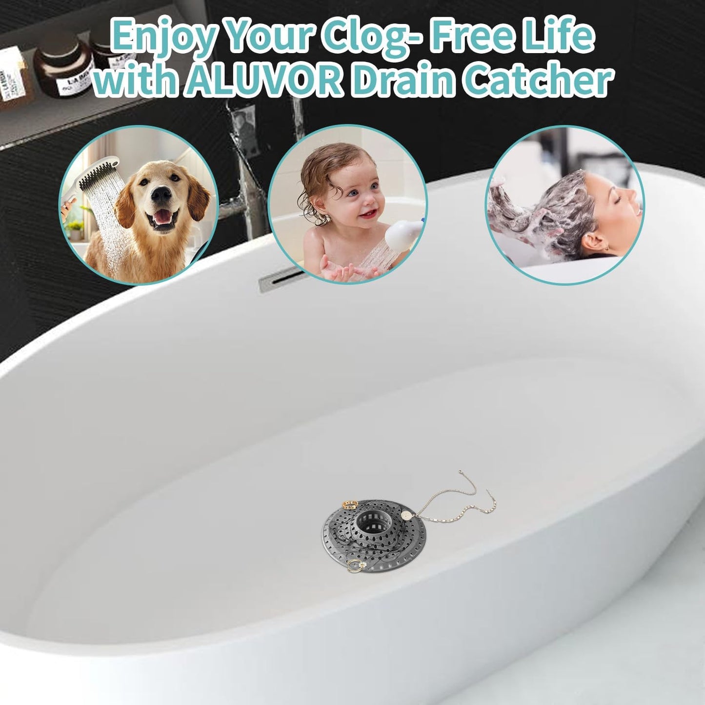 Bathtub Drain Hair Catcher,Silicone Tub Hair Catcher Drain Protector,All-in-one Shower Hair Drain Catcher Strainer for 1.48'' to 1.76'' Regular Drains, 3PCS