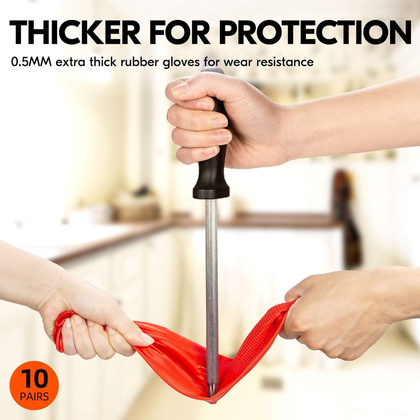 Vgo... 10-Pairs Dishwashing Gloves, Reusable Household Gloves, Long Sleeve, Thick Latex, Cleaning, Washing, Working, Painting, Gardening, Pet Care (Size L, Red, RB2143)