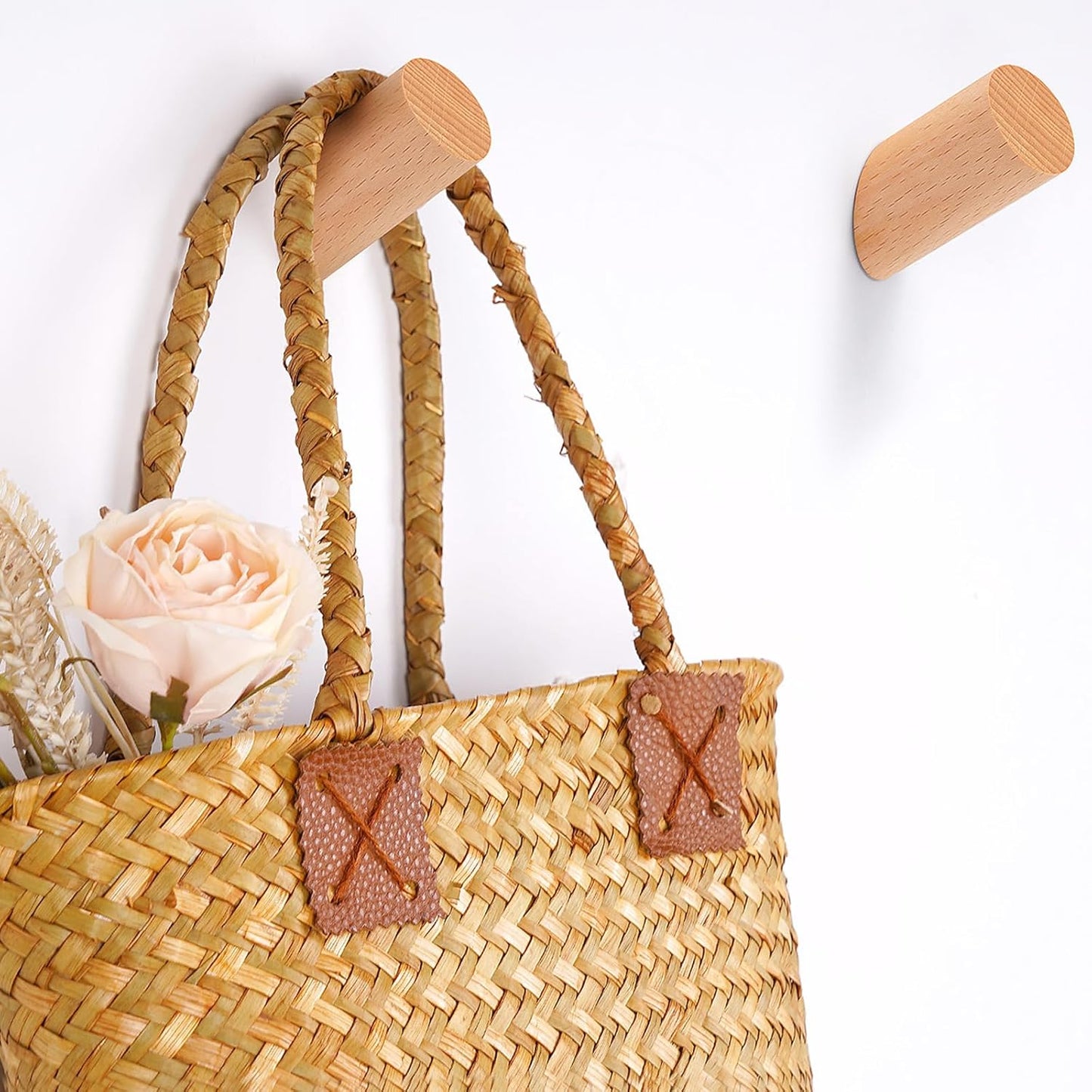 Wooden Wall Hooks, 2 Pack Coat Hooks Wall Mounted - Natural Wood Hook Coat Rack, Heavy Duty Hooks for Hanging Towels Entryway Coats Hat Rack for Wall (Beech Wood)