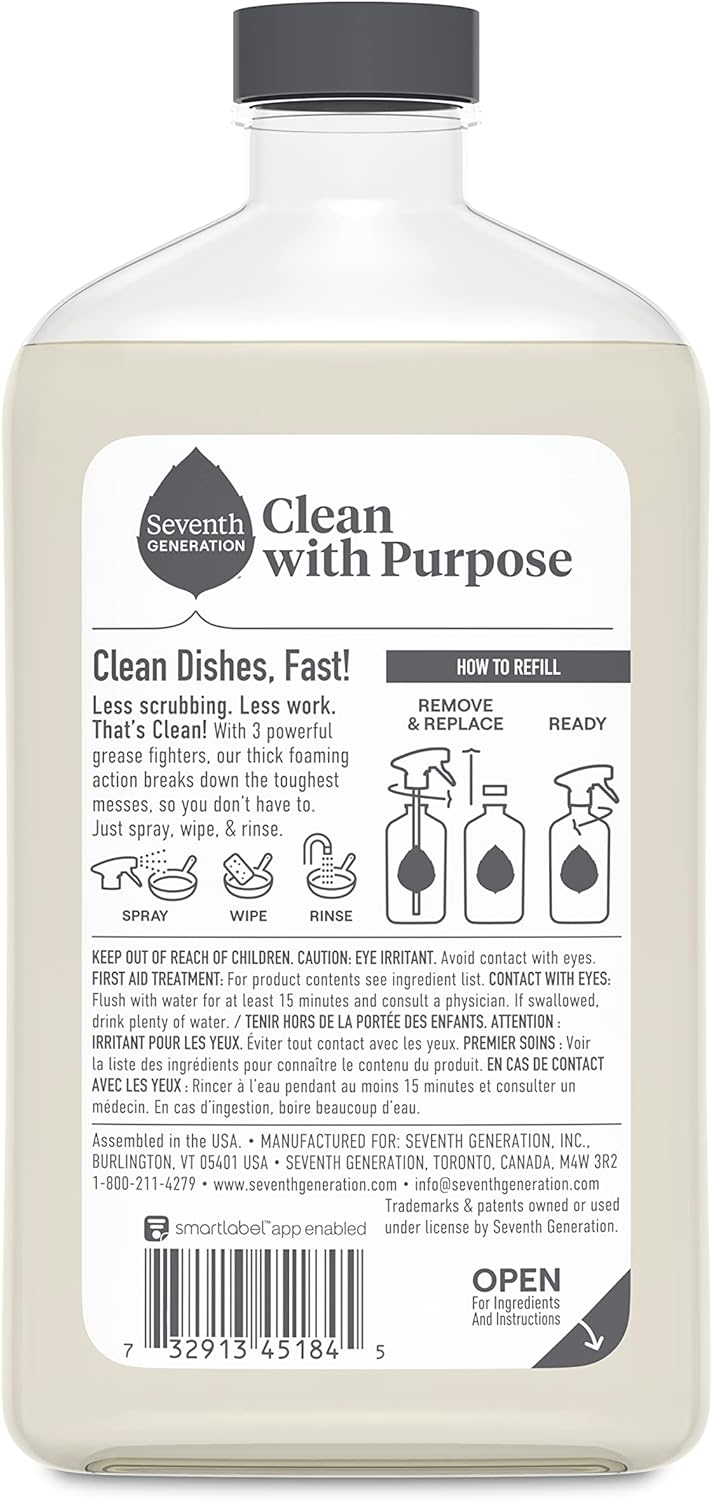 Seventh Generation Foaming Dish Spray, Honey Crisp Apple 16 Fl Oz (Pack of 3), Refill Pack of 3 with 1 Sprayhead